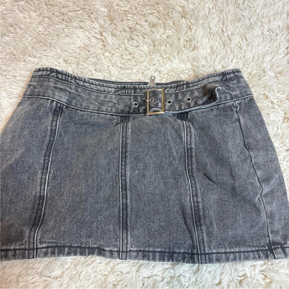 Dark Denim PrettyLittleThing Mini Zip Up Skirt with Belt